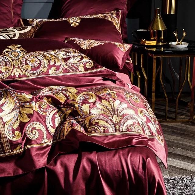 Golden Fier Röd och guld påslakanset - egyptisk bomull | Högkvalitativ egyptisk bolull - red and gold design - Snygg and bekväm for alla sovrum