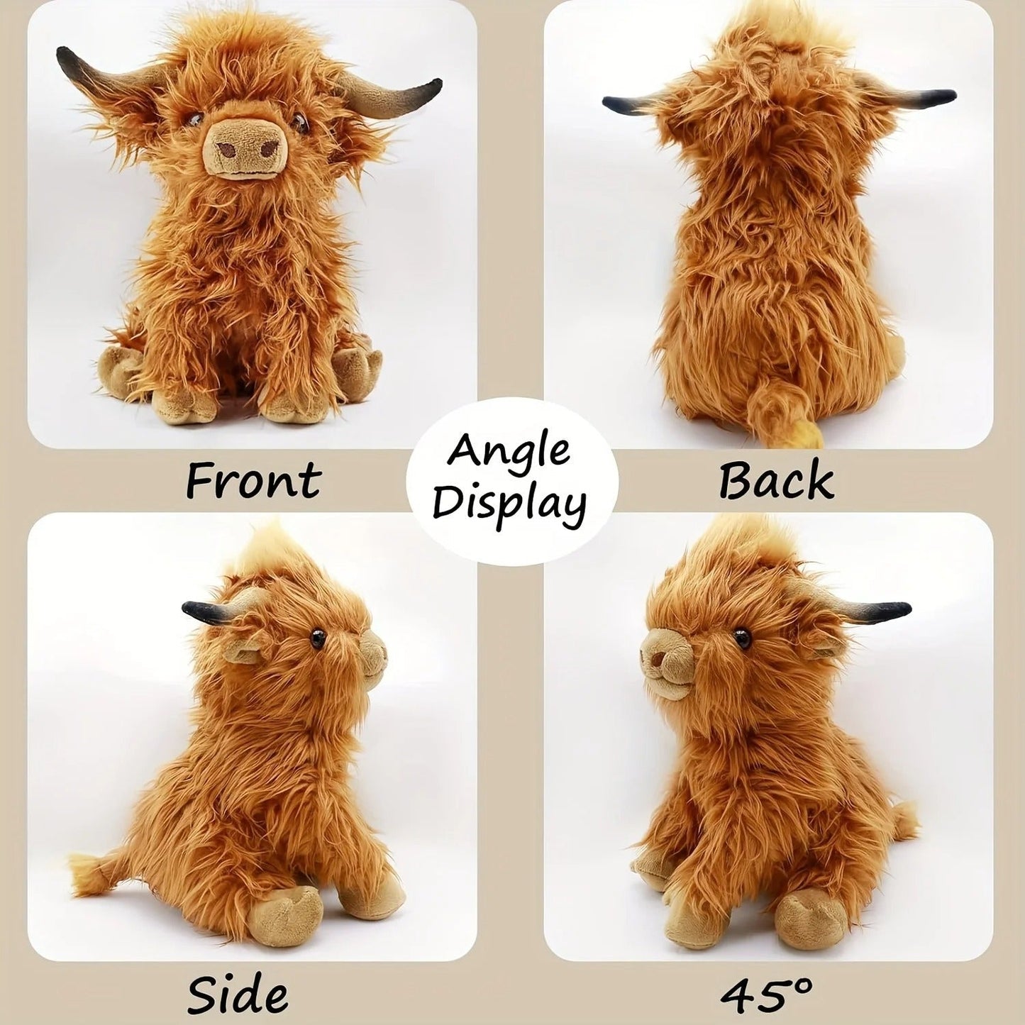 Lurvig Highland Cow gosedjur | Mjuk och fluffig plyschleksak | Kramvänligt gosedjur för barn och vuxna | Skotska höglandets kustdesign