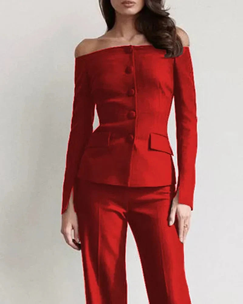 Elegant rouge eller byxuppsättning dam - Slimfit - Klassisk elegans - Essential Elegance