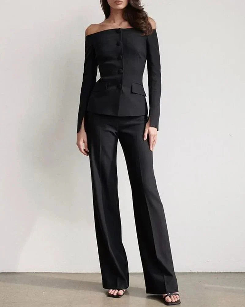 Elegant rouge eller byxuppsättning dam - Slimfit - Klassisk elegans - Essential Elegance
