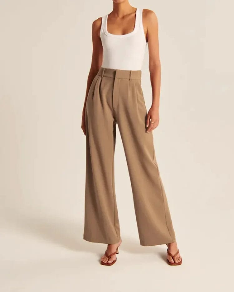 Utsvängda beige byxor med hög midja Dam - Slim Fit - Vintage Charm - Essential Elegans
