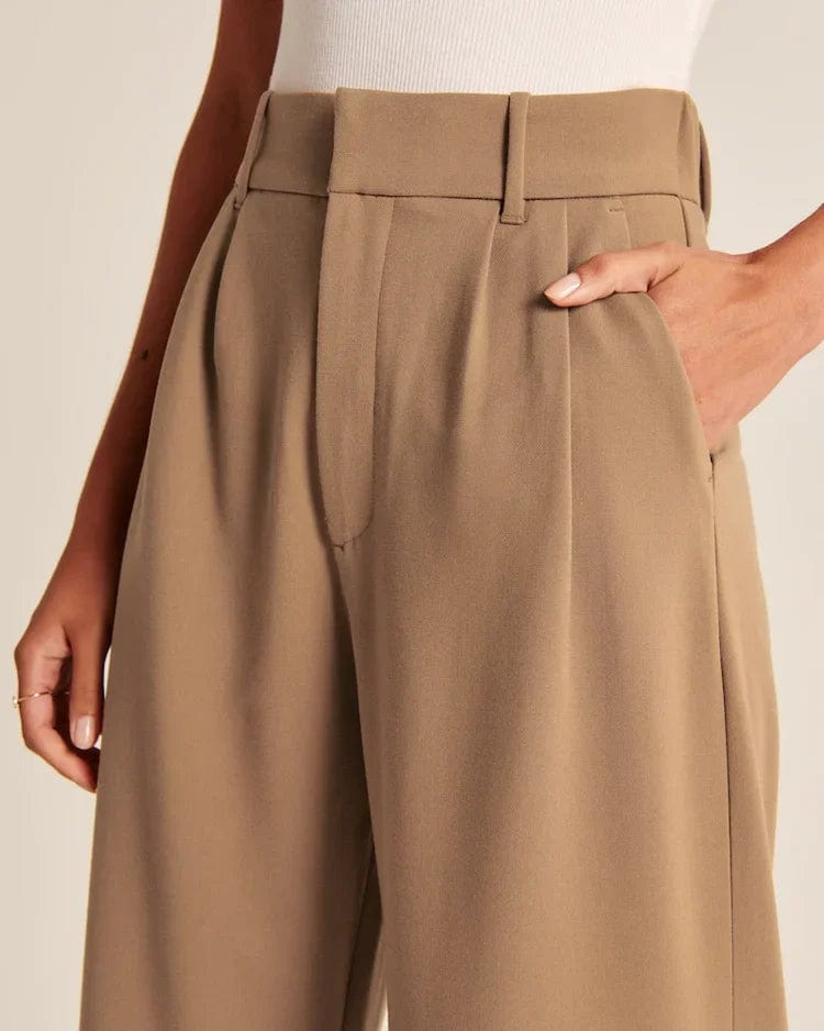 Utsvängda beige byxor med hög midja Dam - Slim Fit - Vintage Charm - Essential Elegans