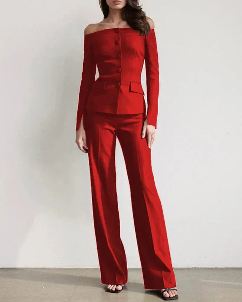 Elegant rouge eller byxuppsättning dam - Slimfit - Klassisk elegans - Essential Elegance