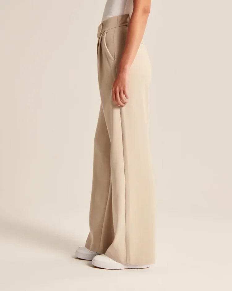 Utsvängda beige byxor med hög midja Dam - Slim Fit - Vintage Charm - Essential Elegans