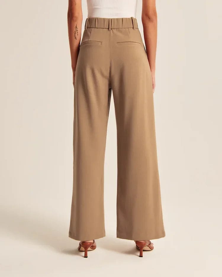 Utsvängda beige byxor med hög midja Dam - Slim Fit - Vintage Charm - Essential Elegans