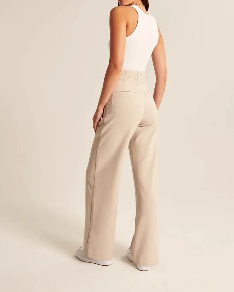 Utsvängda beige byxor med hög midja Dam - Slim Fit - Vintage Charm - Essential Elegans