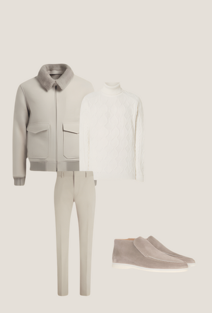 Komplet outfit mænd | Jakke/blazer + sweater/bluse + bukser + høj ruskind loafers - Puento Fortade - TP 33 - Essential Winter Beige/White