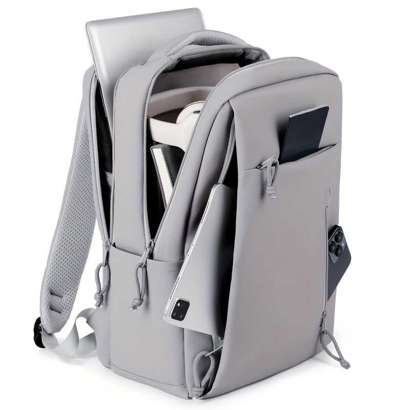 Large capacity solid color computer bag backpack, independent computer compartment, unisex multi-layer multi pocket multi zipper storage travel backpack, multi-functional casual practical handbag, suitable for vacation, business trip, commuting, etc