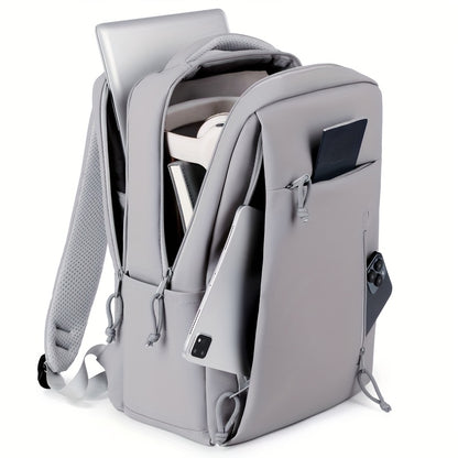 Large capacity solid color computer bag backpack, independent computer compartment, unisex multi-layer multi pocket multi zipper storage travel backpack, multi-functional casual practical handbag, suitable for vacation, business trip, commuting, etc