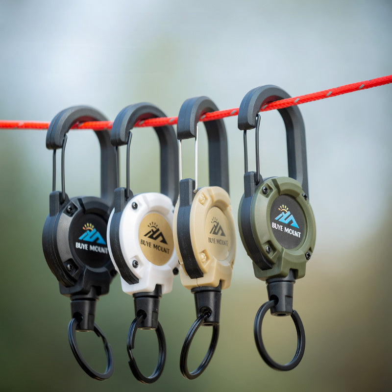 Four-color Outdoor Tactical Pull-tab Retractable Buckle Steel Wire Rope Multi-functional Keychain Camping High-resilience Anti-loss Rope Quick-release Buckle