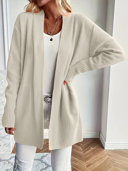 Strikket cardigan - Beige - Åben front - Ideel til lagdelte outfits