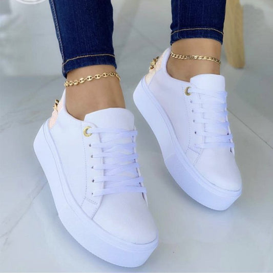 Vita sneakers dam med platåsula | Luftiga och lätta snörskor | Perfekta vardagsskor och sommarskor | EU storlek 35-41 | Tidlös design