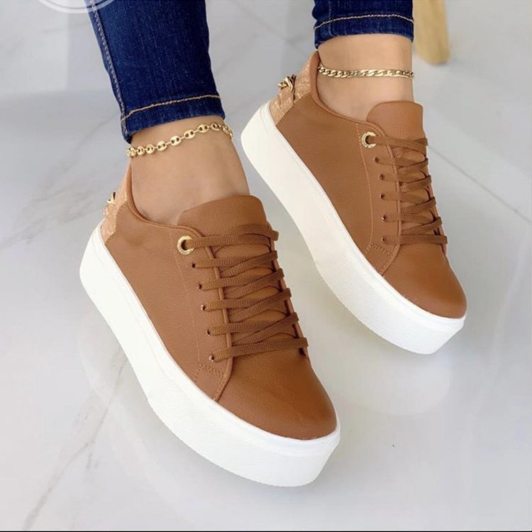 Vita sneakers dam med platåsula | Luftiga och lätta snörskor | Perfekt vardagsskor och sommarskor | EU-stork 35-41 | Tidlös design