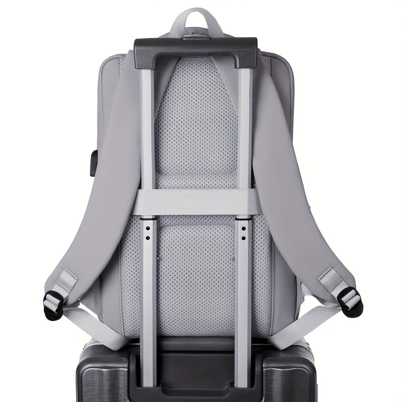 Large capacity solid color computer bag backpack, independent computer compartment, unisex multi-layer multi pocket multi zipper storage travel backpack, multi-functional casual practical handbag, suitable for vacation, business trip, commuting, etc