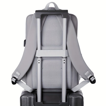 Large capacity solid color computer bag backpack, independent computer compartment, unisex multi-layer multi pocket multi zipper storage travel backpack, multi-functional casual practical handbag, suitable for vacation, business trip, commuting, etc