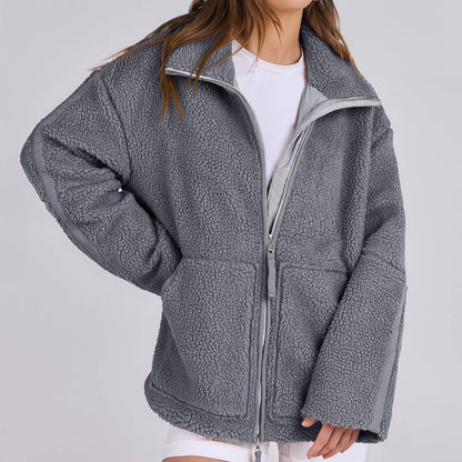 Vinterjacka dam fleece | krage | Dragkedja | Fickor | Modernt lösenord | Flera färgare | Varm jacka för kalla dagar | Storleksbyxor S-XXL