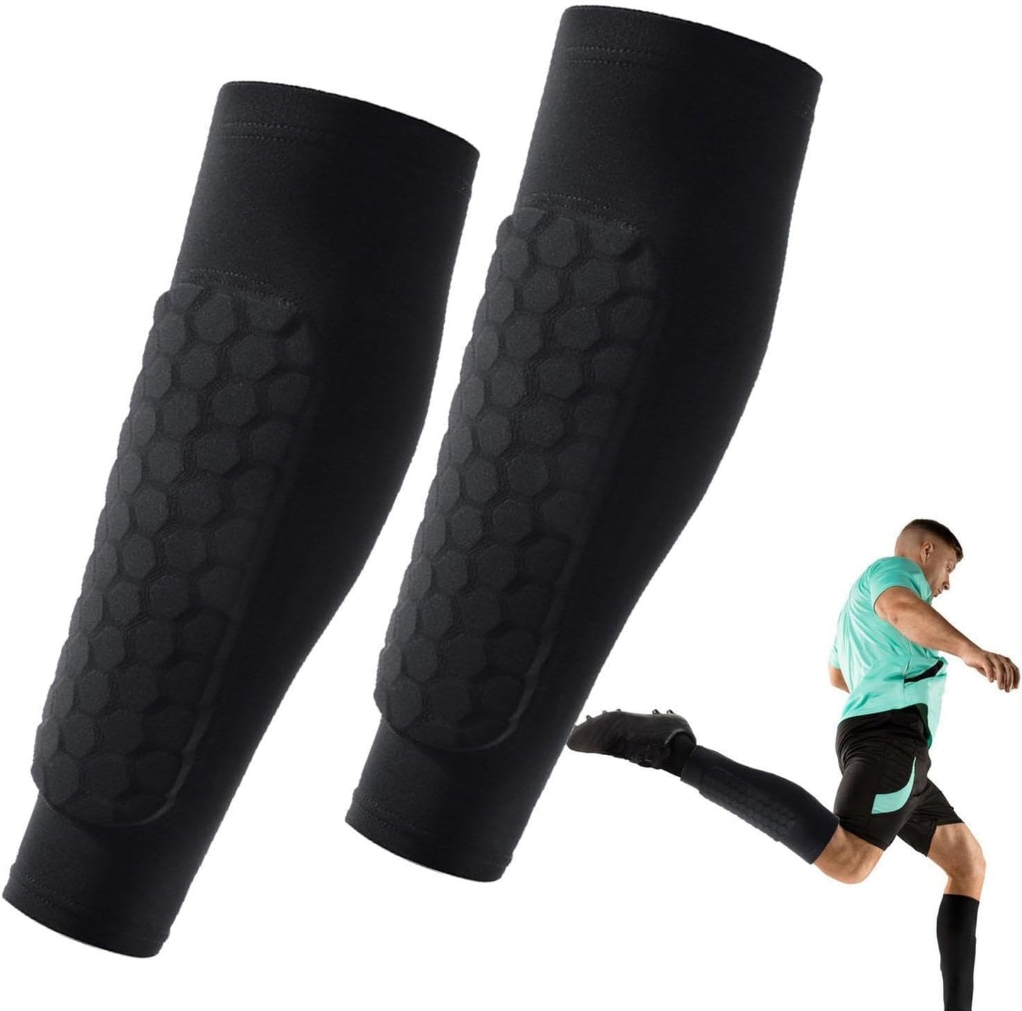 Benskydd med integrerad ankelstrumpa för fotboll | Ultralätt allt-i-ett-skydd | Ergonomisk passform | Andningsbart material | Unisex storlek
