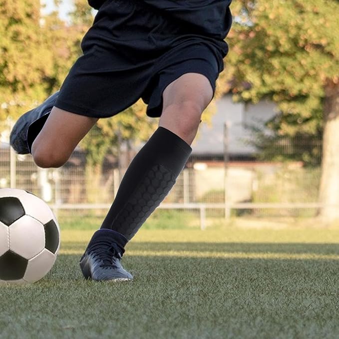 Benskydd med integrerad ankelstrumpa för fotboll | Ultralätt allt-i-ett-skydd | Ergonomisk passform | Andningsbart material | Unisex storlek