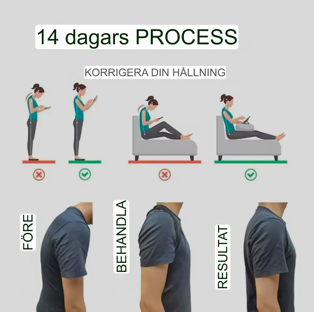Hållningskorrigerare för rygg och axlar | Justerbart och andningsbart ryggstöd | Förbättrar hållning | Unisex | One size