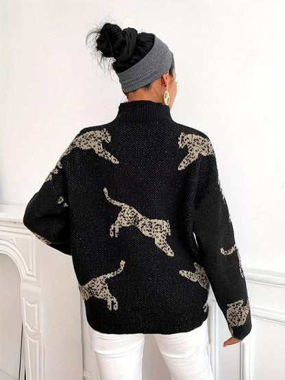 Leopardmönstrad turtleneck-tröja Dam | elegant - långa ärmar - höst och vinter