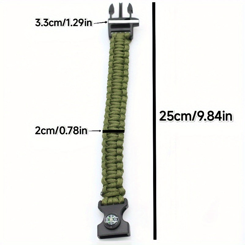 Durable Men's Bracelet - Nylon Strap with Compass and Whistle, Outdoor Survival Emergency Accessory, Suitable for Hiking, Camping, Men's Fashion Accessory, Hiking Essential, Durable Nylon Strap, Retractable Whistle