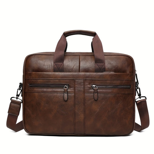 Men'S Vintage Multi-Zip Business Briefcase, 14-Inch Laptop Bag, Shoulder And Hand-Held Bag, Large Capacity Messenger Tote Suitable for Father'S Day Gifts And Valentine'S Day Gifts