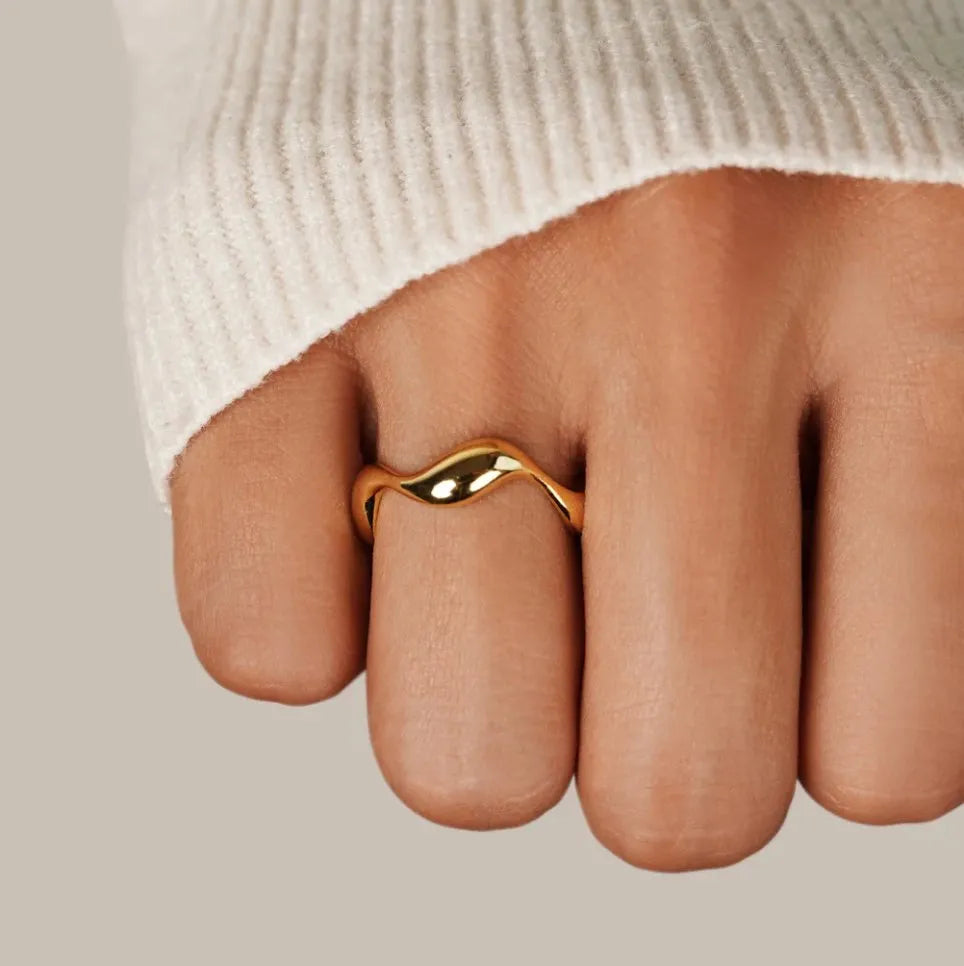 925 Sterling Gold Wave Ring - Visconte