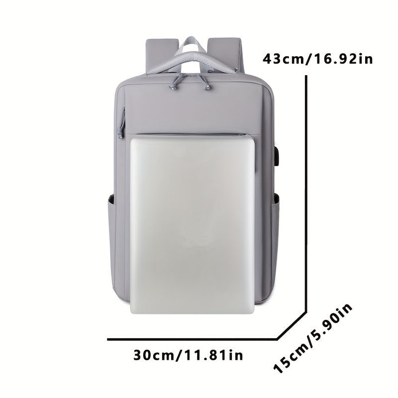 Large capacity solid color computer bag backpack, independent computer compartment, unisex multi-layer multi pocket multi zipper storage travel backpack, multi-functional casual practical handbag, suitable for vacation, business trip, commuting, etc