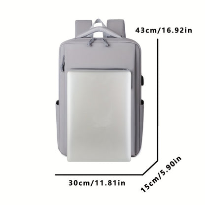 Large capacity solid color computer bag backpack, independent computer compartment, unisex multi-layer multi pocket multi zipper storage travel backpack, multi-functional casual practical handbag, suitable for vacation, business trip, commuting, etc