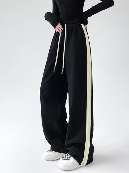 Drawstring Contrast Trim Wide Leg Sweatpants