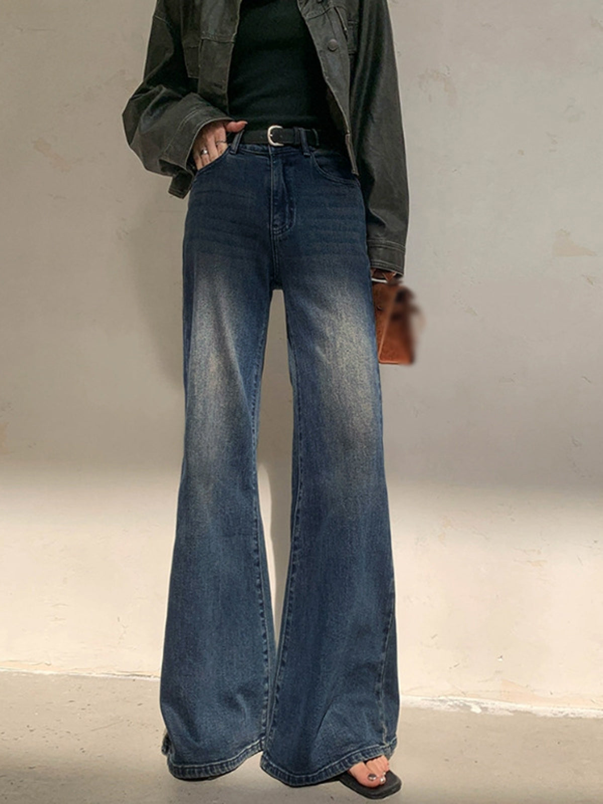 Vintage denim vaskede jeans med brede ben