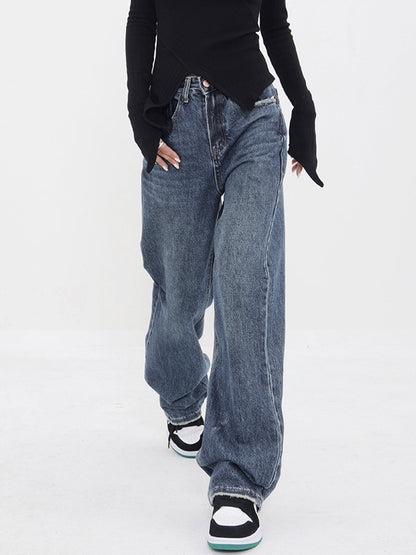 Patchwork fickor Denim Wide Leg Boyfriend Jeans