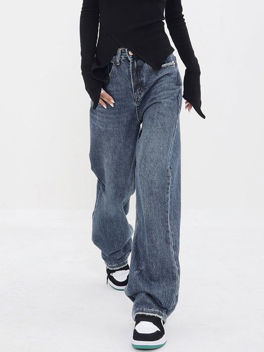 Patchwork lommer Denim Wide Leg Boyfriend Jeans