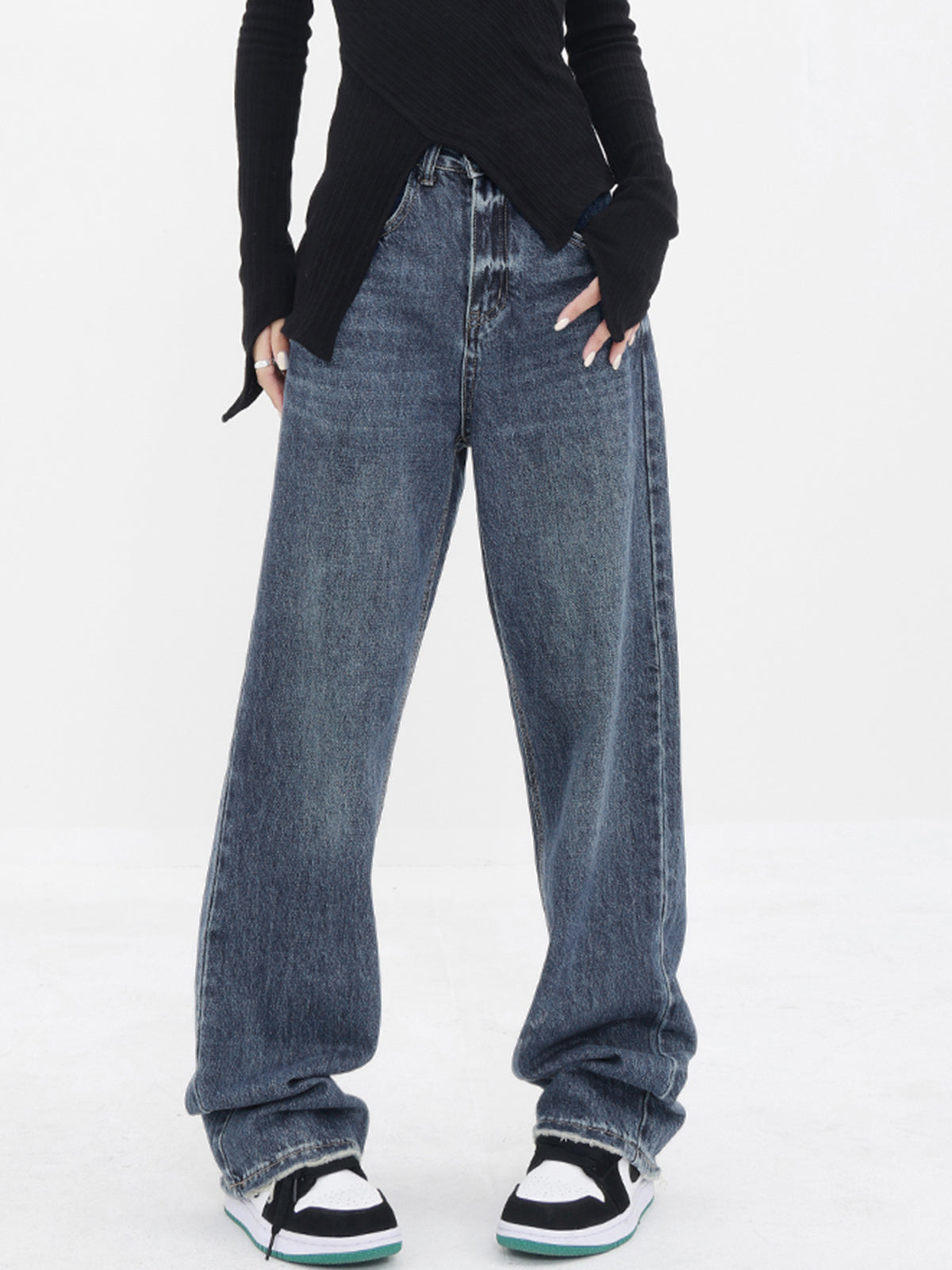 Patchwork fickor Denim Wide Leg Boyfriend Jeans