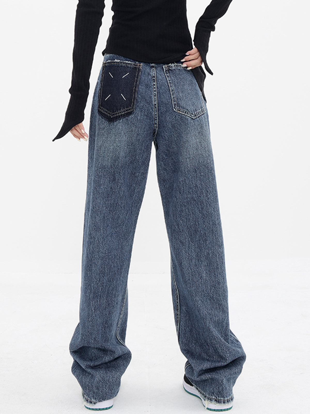 Patchwork fickor Denim Wide Leg Boyfriend Jeans