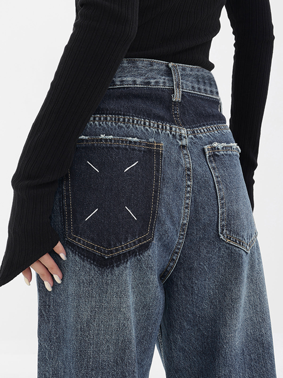 Patchwork fickor Denim Wide Leg Boyfriend Jeans