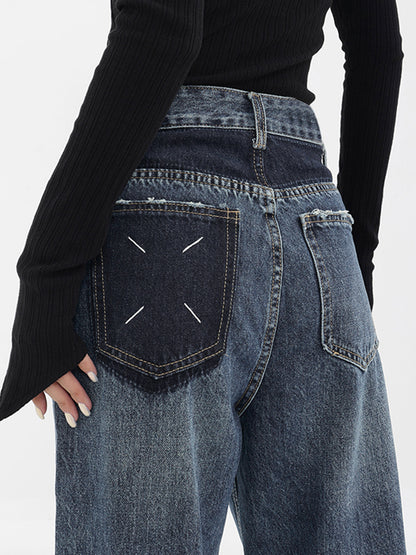 Patchwork fickor Denim Wide Leg Boyfriend Jeans