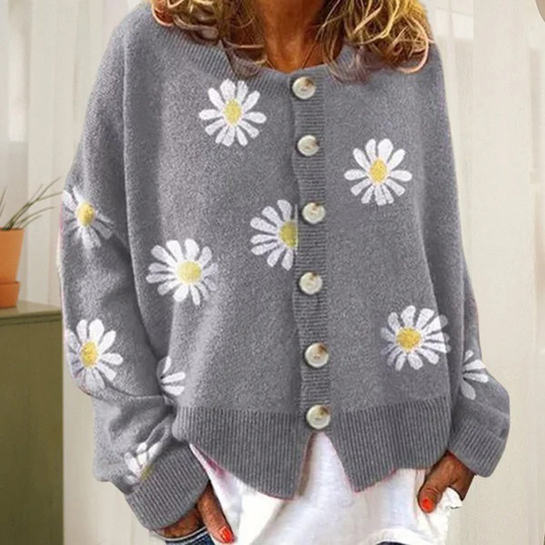 Stickad kofta - Blommönster - Loose Fit - För en bekväm vardagslook