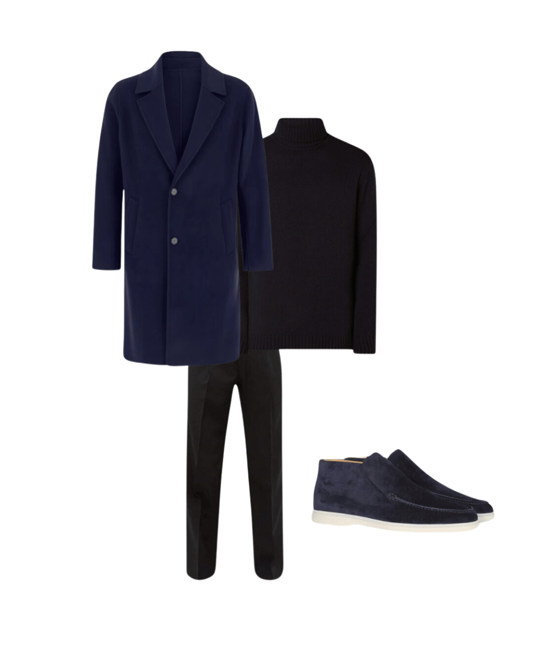 Complete Outfit Men | Jacket/Blazer + Sweater/Blouse + Pants + High Suede Loafers - Puento Fortade - TP 27 - Essential Winter Blue Black