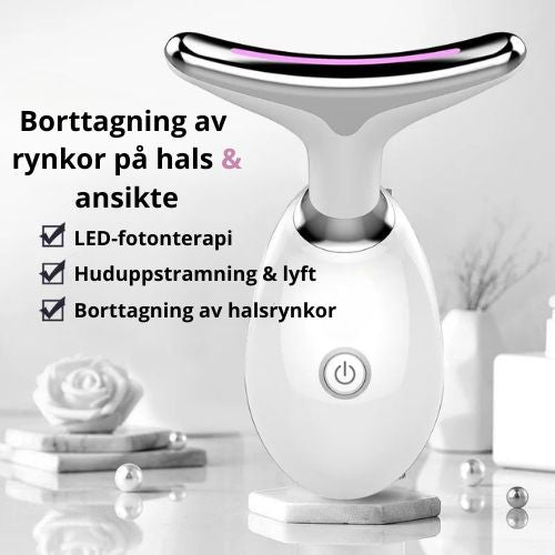 SkinLift360 ansikts- och halsapparat | LED-fotonterapi & högfrekventa vibrationer | Minskar rynkor och stimulerar kollagenproduktion | Ergonomisk design för huduppstramning