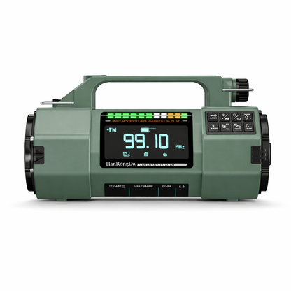 Nieuwe multifunctionele buitenradio FM/MW/SW/VHF/WB, handmatige noodgenerator, LED-zaklamp noodopladen SOS-alarm, 5000 mAh
