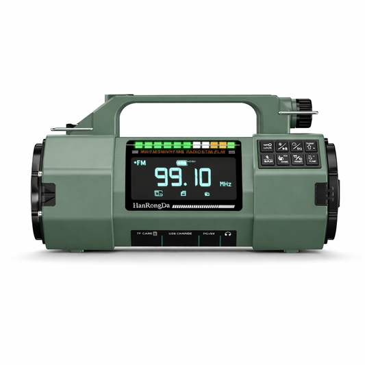 Nieuwe multifunctionele buitenradio FM/MW/SW/VHF/WB, handmatige noodgenerator, LED-zaklamp noodopladen SOS-alarm, 5000 mAh