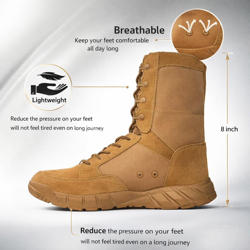 LAHORS ®   Originele lichtgewicht man tactische laarzen met ritssluiting Combat Training Lace Up waterdichte outdoor wandelen ademende schoenen