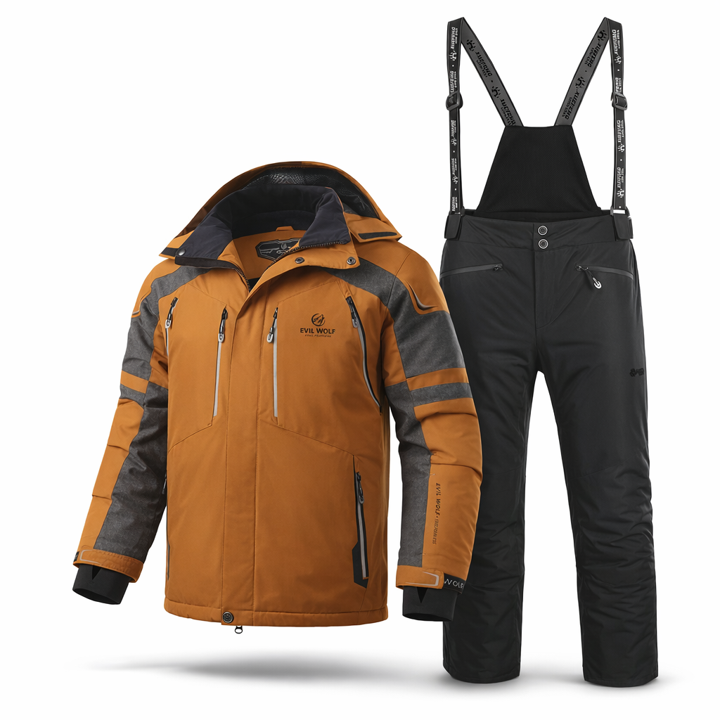 Men's New Winter Ski Suit Set, Available in Various Colors, Paired with New Style Spliced Ski Pants, Thickened and Warm, Suitable for Outdoor Skiing, Hiking, and Camping