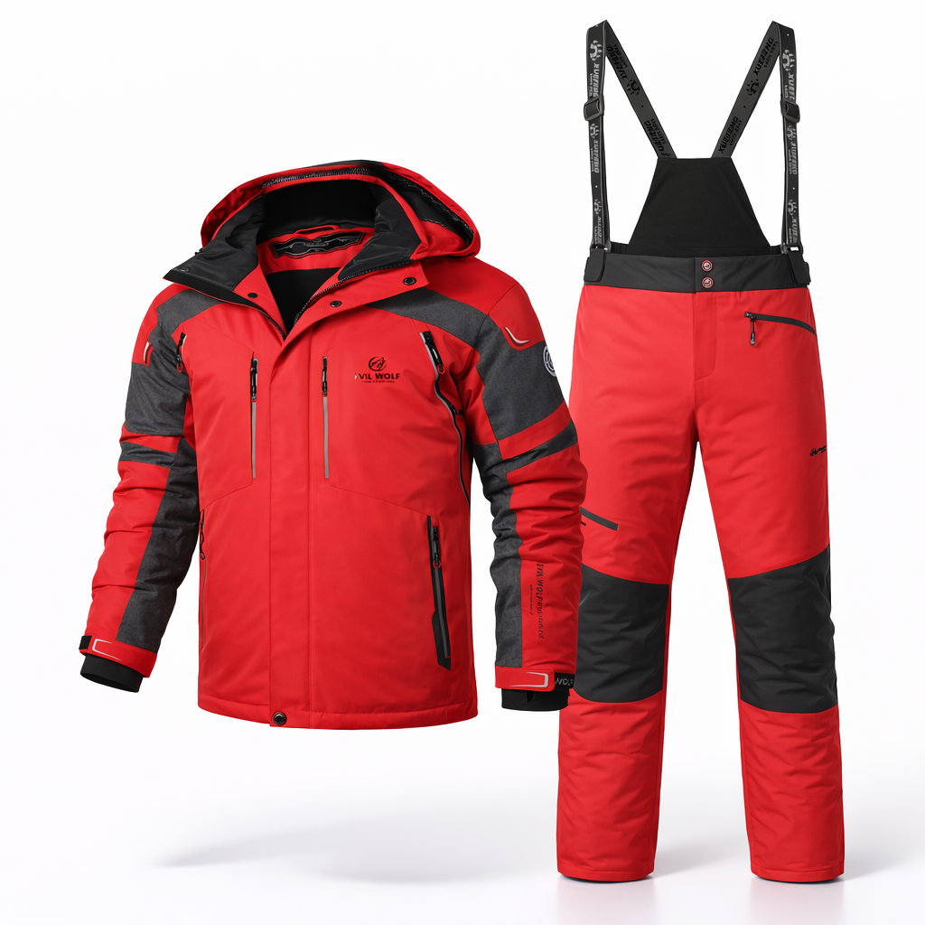 Men's New Winter Ski Suit Set, Available in Various Colors, Paired with New Style Spliced Ski Pants, Thickened and Warm, Suitable for Outdoor Skiing, Hiking, and Camping