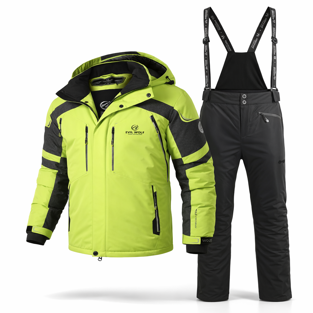 Men's New Winter Ski Suit Set, Available in Various Colors, Paired with New Style Spliced Ski Pants, Thickened and Warm, Suitable for Outdoor Skiing, Hiking, and Camping