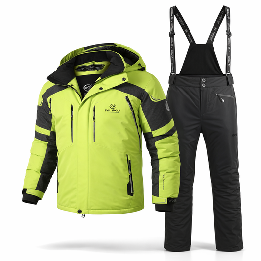Men's New Winter Ski Suit Set, Available in Various Colors, Paired with New Style Spliced Ski Pants, Thickened and Warm, Suitable for Outdoor Skiing, Hiking, and Camping