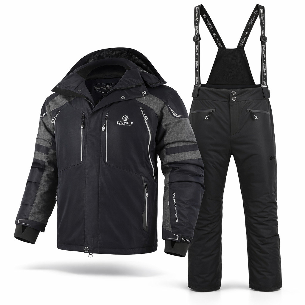 Men's New Winter Ski Suit Set, Available in Various Colors, Paired with New Style Spliced Ski Pants, Thickened and Warm, Suitable for Outdoor Skiing, Hiking, and Camping