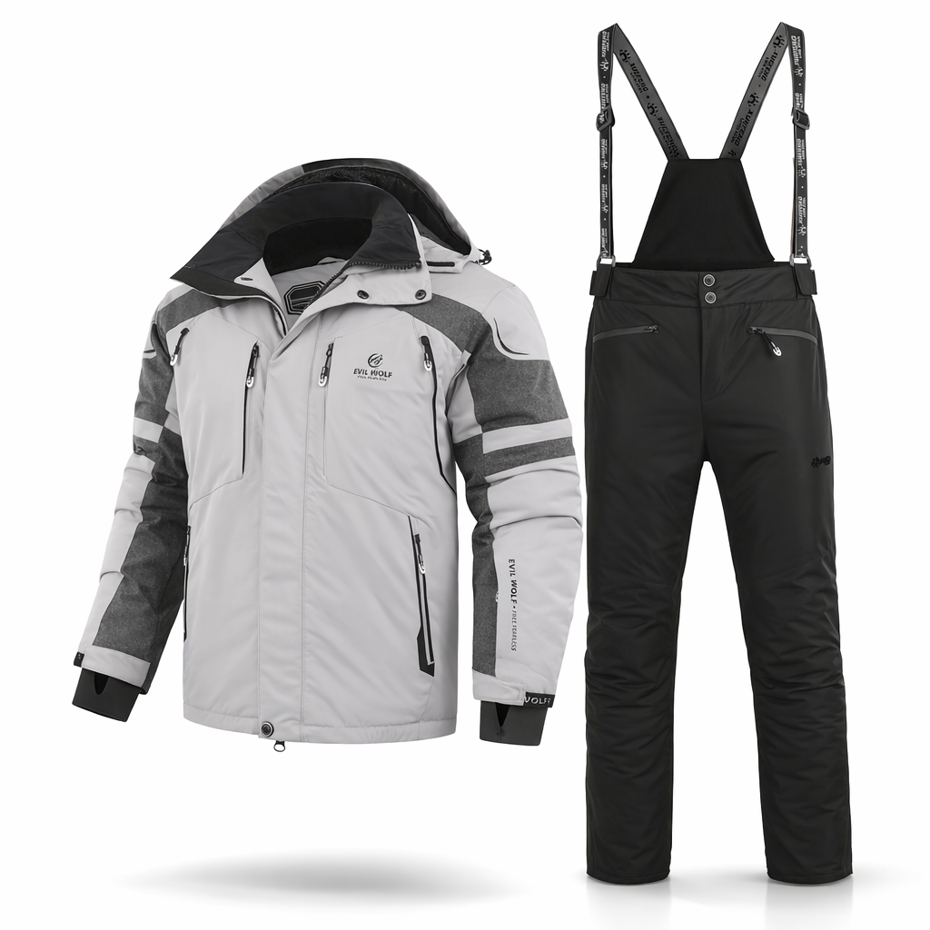 Men's New Winter Ski Suit Set, Available in Various Colors, Paired with New Style Spliced Ski Pants, Thickened and Warm, Suitable for Outdoor Skiing, Hiking, and Camping