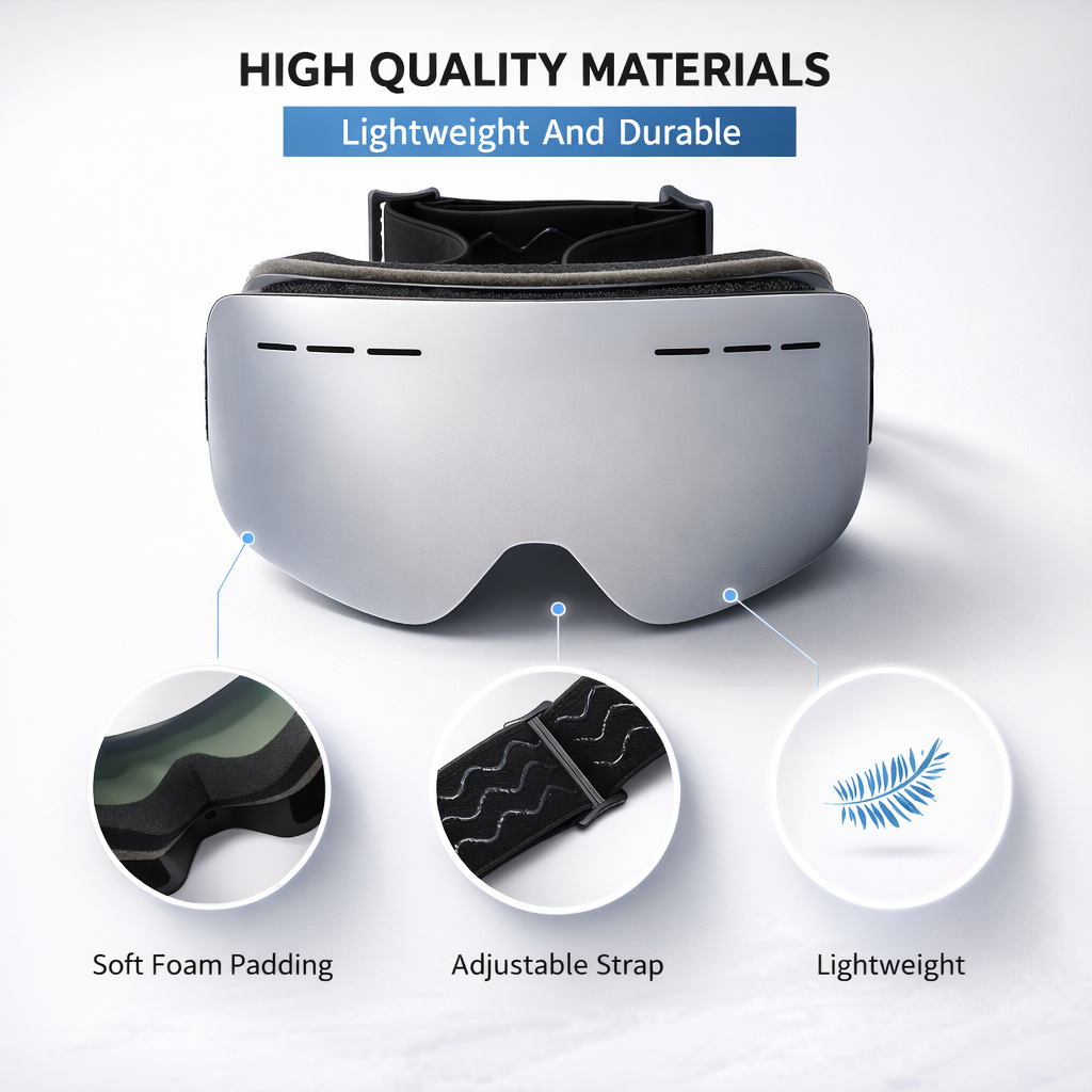 Popular High-End Frameless Clip-On Full Wrap Fashion Glasses for Men and Women with Breathable Sponge Double-Layer Detachable Lenses, Mountain Skiing Competition Grade Sports Glasses